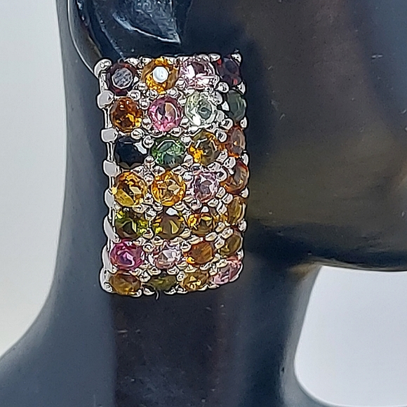 Natural Tourmaline 3mm‎ 14K White Gold on 925 Sterling Silver Earrings - Picture 4 of 6